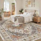 Madane 8x10 Area Rugs for Living Room, Non-Slip Washable Rug, Turmeric/Grey