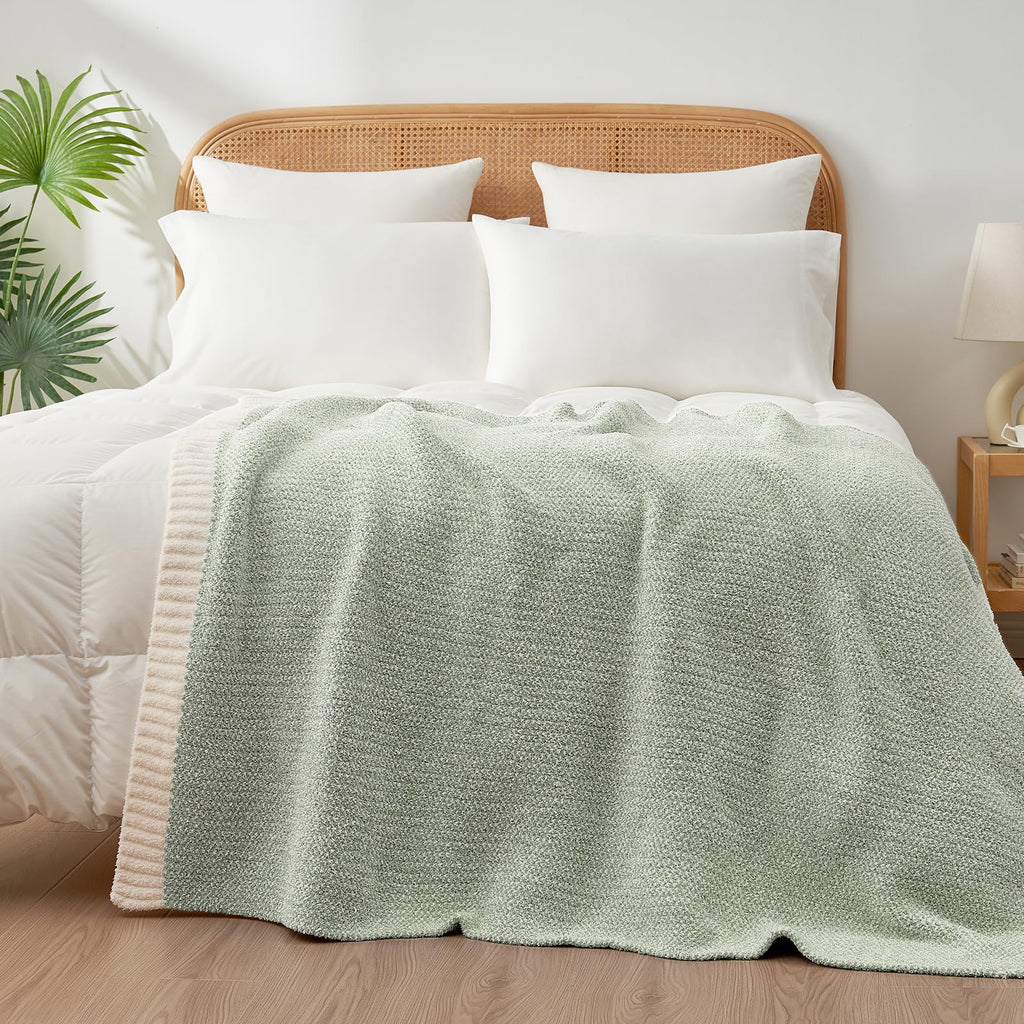 Snuggle Sac Heather Throw Blanket for Couch, Reversible Super Soft Blankets Warm Cozy Knit Fuzzy Plush Lightweight for Sofa, Bed, Camping, Picnic (Sage Green, Twin (60"x80"))