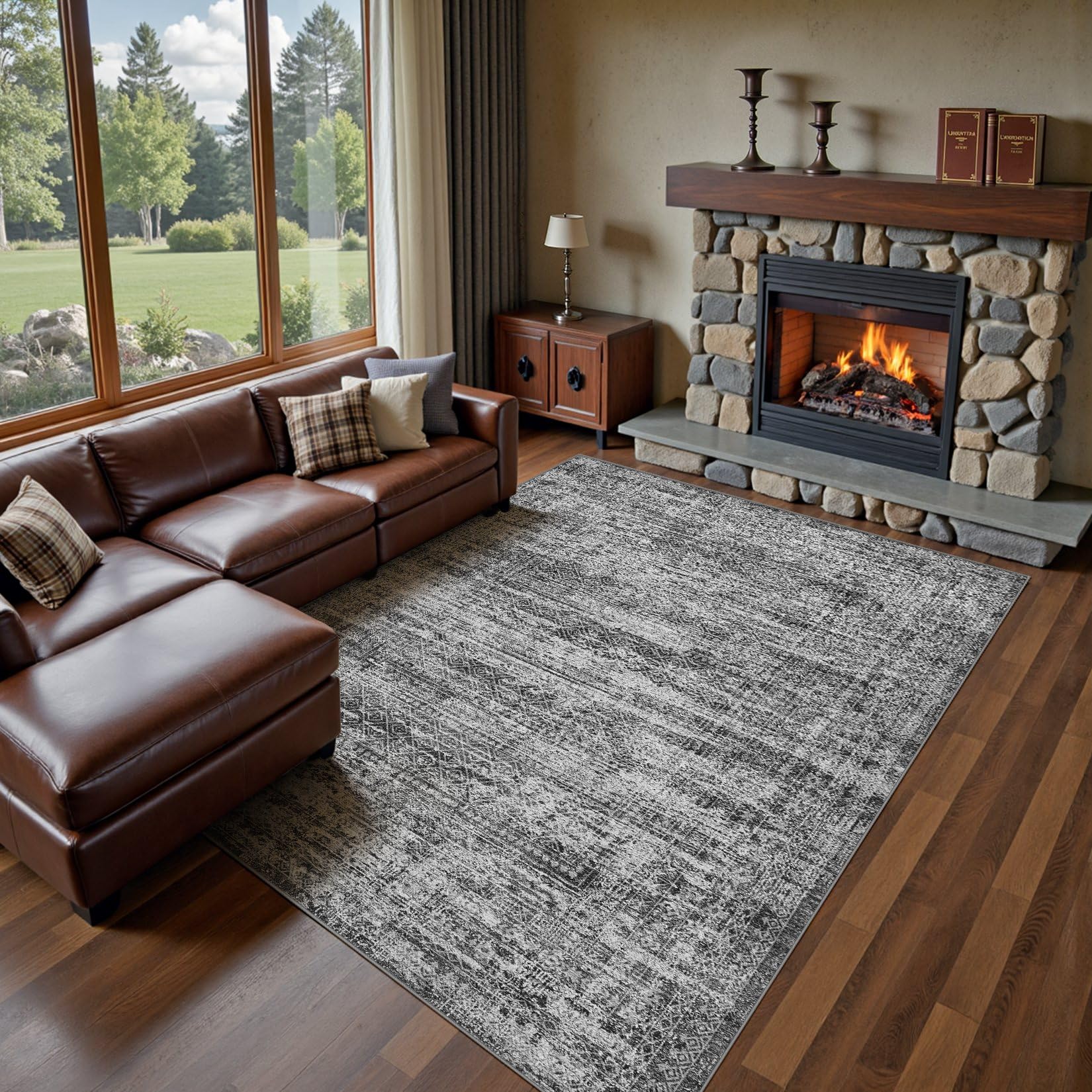 UERMEI 10x14 Area Rug Living Room Rugs - Washable Neutral Modern Abstract Soft Thin Rug Indoor Floor No Slip Rug Carpet for Bedroom Under Dining Table Home Office Decor - Dark Gray