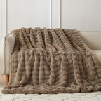 COOVA Faux Fur Throw Blanket for Couch, Cozy Soft and Fuzzy Plush Rabbit Fur Bubble Blanket for Sofa Bedroom Living Room, 50x60 Inches Cationic Brown