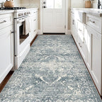 4x8 Washable Hallway Runner Rug - Wide Kitchen Runners Vintage Low Pile Carpet Soft Thin Floor Runner with Rubber Backing for Entryway Bedroom Living Room Home Decor (Blue)