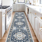 OPPODREAM Soft Entryway Rug 2x10, 2x10 Rug Runner, Washable Hallways Carpet 2 x 10 with Non Slip Backing, Low-Pile Bedside Carpet 2 x 10, Long, Faux Cashmere, Navy Blue & Gold
