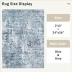 Soalmost 2x3 Abstract Washable Rugs for Kitchen, Floor, Entryway, Powder Room Small Area Rug Non-Slip Vintage Rug Low Pile Throw Door Mat Blue