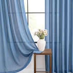 Jolilight Denim Blue Curtains for Living Room Back Tab Modern Farmhouse Semi Sheer Blue Curtains 102 inches Long 2 Panels Set Muted Neutral Window Curtain for Dining Room Bedroom 52x102