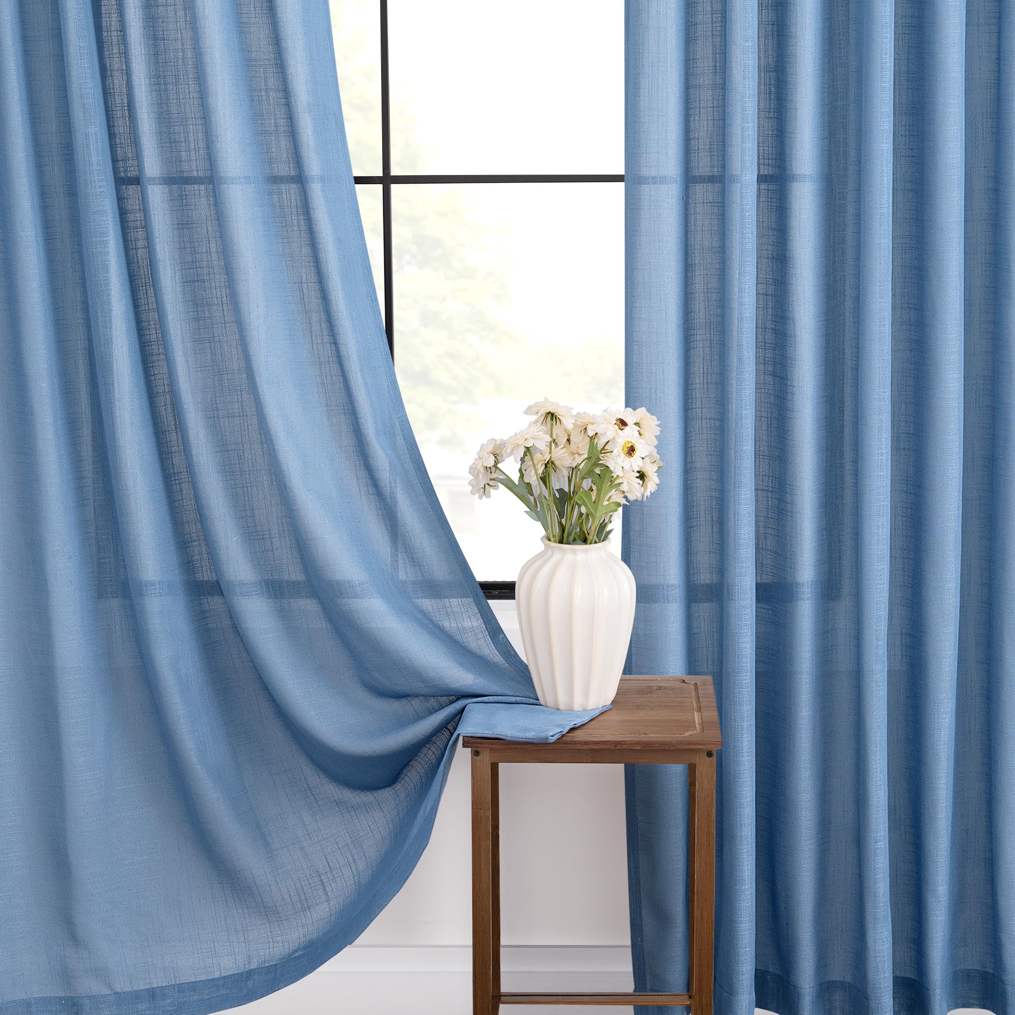 Jolilight Denim Blue Curtains for Living Room Back Tab Modern Farmhouse Semi Sheer Blue Curtains 102 inches Long 2 Panels Set Muted Neutral Window Curtain for Dining Room Bedroom 52x102