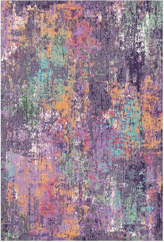 Washable Area Rugs 2'x8' Non-Slip Modern Abstract Soft for Living Room Entryway Bedroom Nursery, Print Pattern, Purple Orange Blue Green Rust Red Colorful
