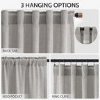 Nanspring Light Gray Linen Curtains 90 Inches Long for Living Room Simple Modern Farmhouse Linen Coastal Decor Back Tab Rod Pocket Light Filtering Semi Sheer Grey Curtain for Bedroom 52x90, 2 Panels