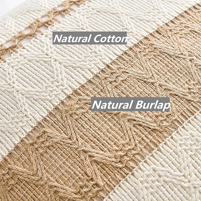 Fancy Homi Set of 1 Boho Neutral Euro Decorative Throw Pillow Cover 26x26 Inch for Couch Bed Bedroom, Aesthetic Modern Organic Farmhouse Room Decor, Soft Cotton Accent Macrame Woven Tan Cushion Case
