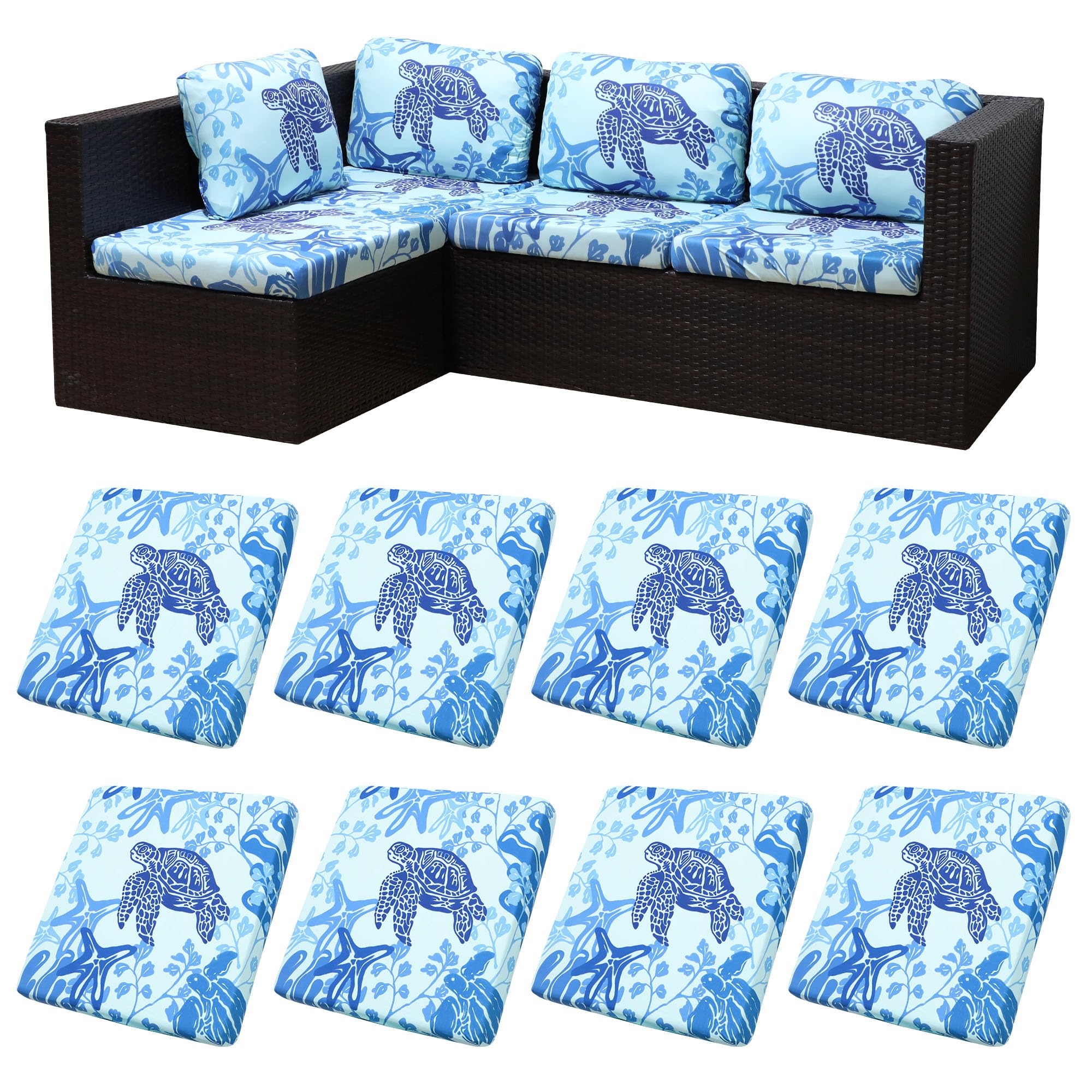 8 Piece Outdoor Cushion Covers, Patio Sofa Cushion Covers, Stretch Fit