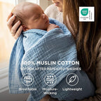 Bedsure 100% Cotton Muslin Blankets for Adults Large Throw 50x70 Inches - 4-Layer Breathable and Lightweight, Soft Boho Gauze Muslin Cotton Blanket for Couch Decor Travel Summer, Blue