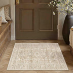 2x3 Washable Area Rug for Entryway Kitchen Vintage Beige Non Slip Low Pile Door Mat Traditional Retro Soft Small Carpet for Bathroom Bedroom Indoor Entrance Dorm