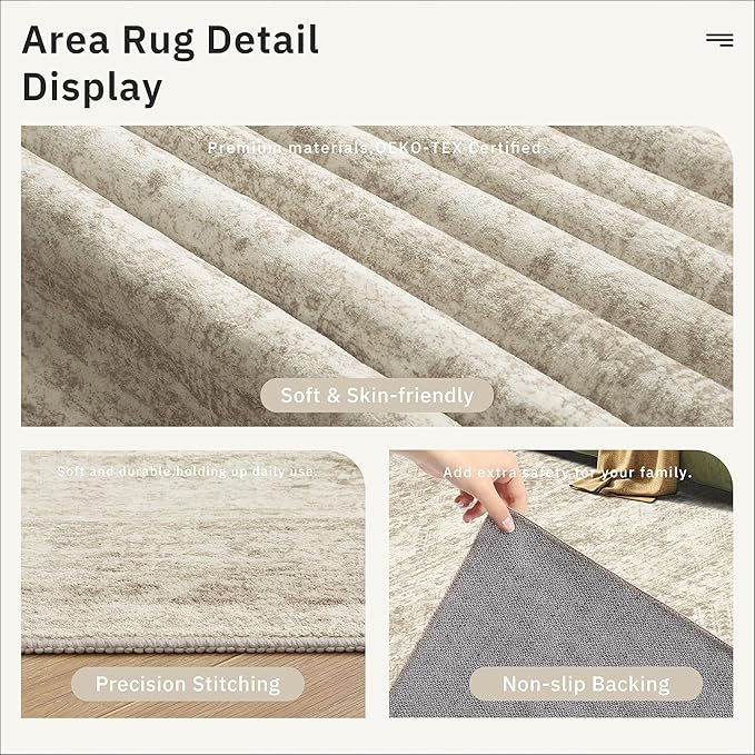 Soalmost Washable Area Rug 8x10 Large Soft Beige Rugs for Living Room