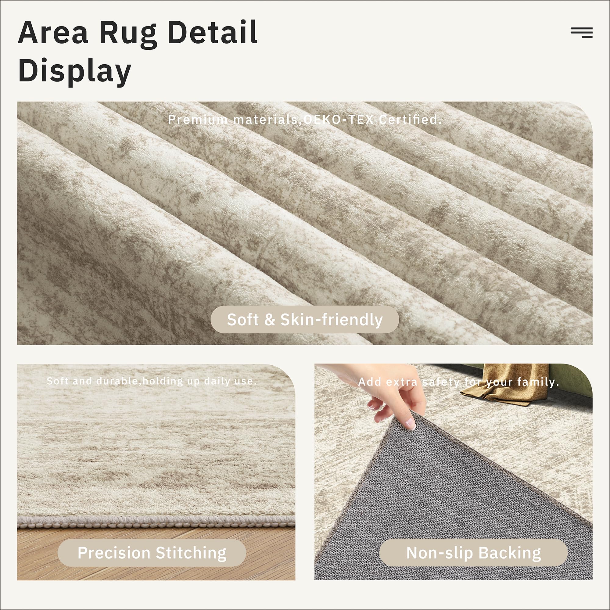 Soalmost 6x6 Beige Round Rug 6ft Circle Living Room Area Rugs Non-Slip
