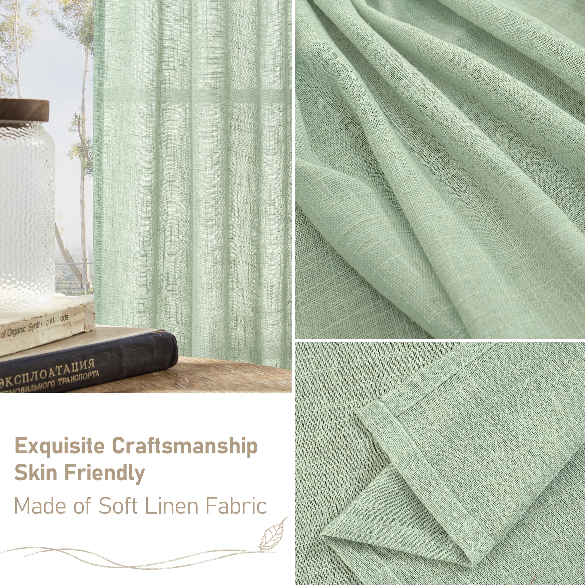 LAMIT Semi Sheer Linen Curtains 63 Inch for Living Room 52 x 63 Inch