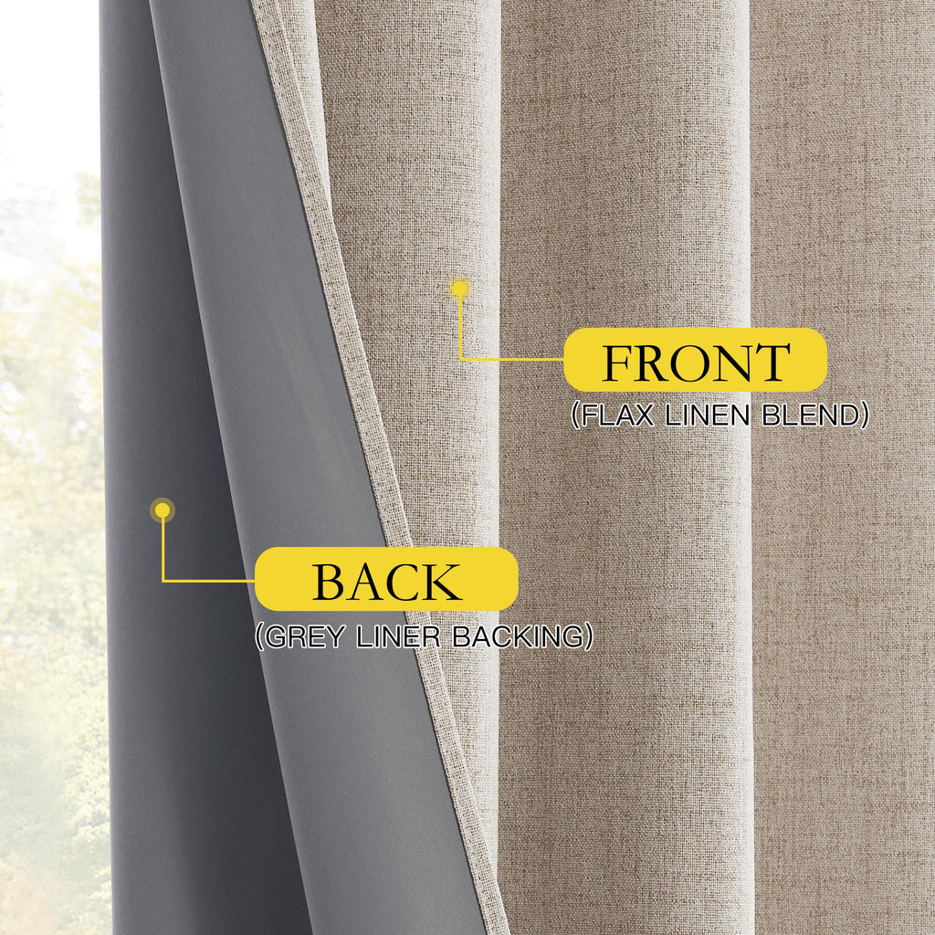 NICETOWN Farmhouse Style 100% Blackout Oatmeal Linen Curtains 90 inches Length, 2 Panels, 52" W, Room Cooling Window Draperies with Thermal Insulated Liners for Dining Room