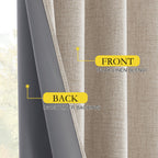 NICETOWN Oatmeal Vintage Open Linen Weave Flax Thermal Curtains, 100% Blackout Curtains 84" Long for Dining Room, Soundproof Window Treatment Drapes for Dining Room, 62" Wide Per Panel, Set of 2
