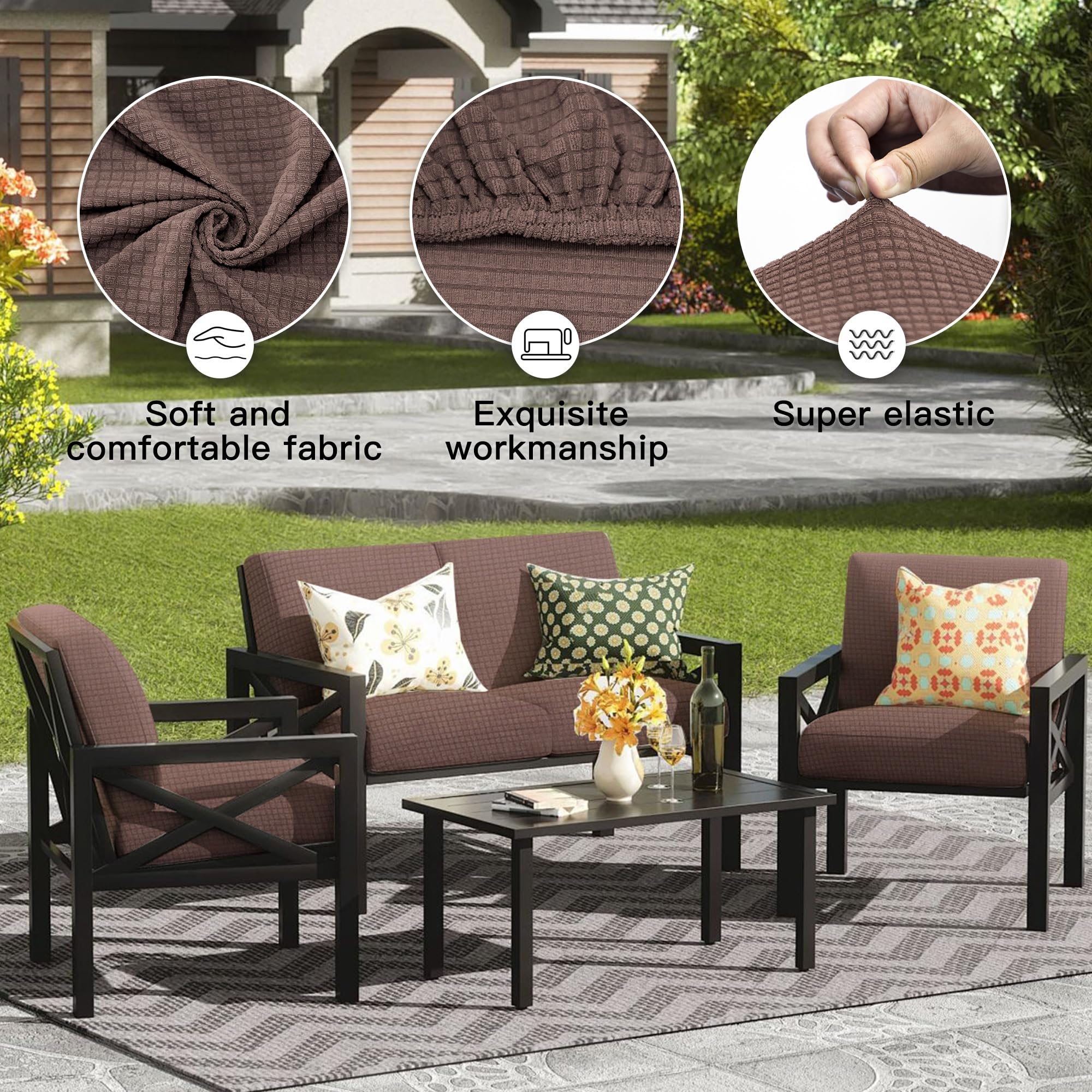 DREAHOTEXTIL 8Pcs Outdoor Cushion Covers, Elastic Patio Cushion Covers