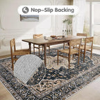 Area Rugs 6x9 Vintage Rug: Washable Living Room Rug Retro Medallion Distressed Large Soft Low Pile Non-Slip Indoor Floor Carpet for Bedroom Kitchen Nursery Dining Table Office (BeigeBlack, 6'x9')