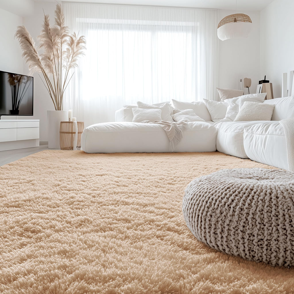 OLANLY 8x12 Machine Washable Large Area Rugs for Living Room, Bedroom, Soft Fluffy Shaggy Bedside Rug, Indoor Floor Carpet for Kids Girls and Boys, Dorms, Nursery, Home Decor Aesthetic, Beige