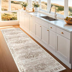 Hazo Haus Beige Washable 2'6"x8' Wide Hallway Runners, Kitchen Runner Rug, Non-Slip & Stain Resistant Long Floor Rug, Neutral Boho Floral Decor (2'6"x8' Beige/Latte)