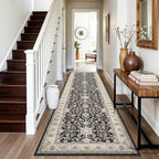 TOPRUUG Washable 2x8 Runner Rug: Vintage Non-Slip Stain Resistant Rug Low Pile Ultra Thin Carpets for Kitchen Hallway Living Room Durable Soft Bedroom Entryway Mat for High Traffic Area (Black, 2x8)
