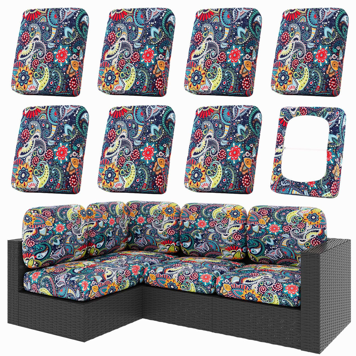 hyha 12Pcs Patio Cushion Covers, Stretch Outdoor Couch Cushion Covers