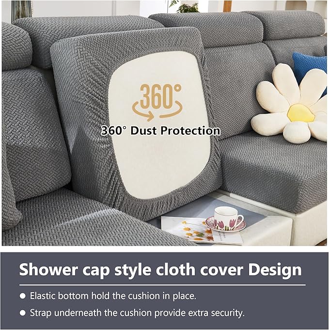 Yoovat Couch Cushion Covers for Sofa Couch Covers Wear-Resistant Universal Sofa Cover Washable Stretch for Sectional Slipcovers (Texture-Gray Blue,Chaise Cover)