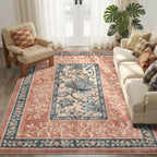 GarveeHome Terracotta Teal Washable 6x9 Area Rugs, Botanical Grove Vintage Cottagecore Non-Slip Rug for Living Room Bedroom Nursery Kitchen Low-Pile Retro Large Carpet