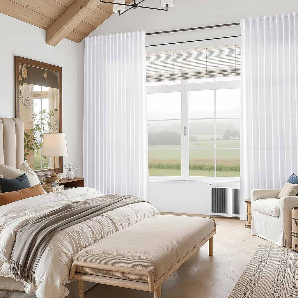 Snow White Linen Curtains 72 Inches Long for Living Room Light Filtering Semi Sheer Curtain Back Tab Luxury Neutral Coastal Modern Farmhouse Decor Drapes for Bedroom Dinner Room 52x72, 2 Panels