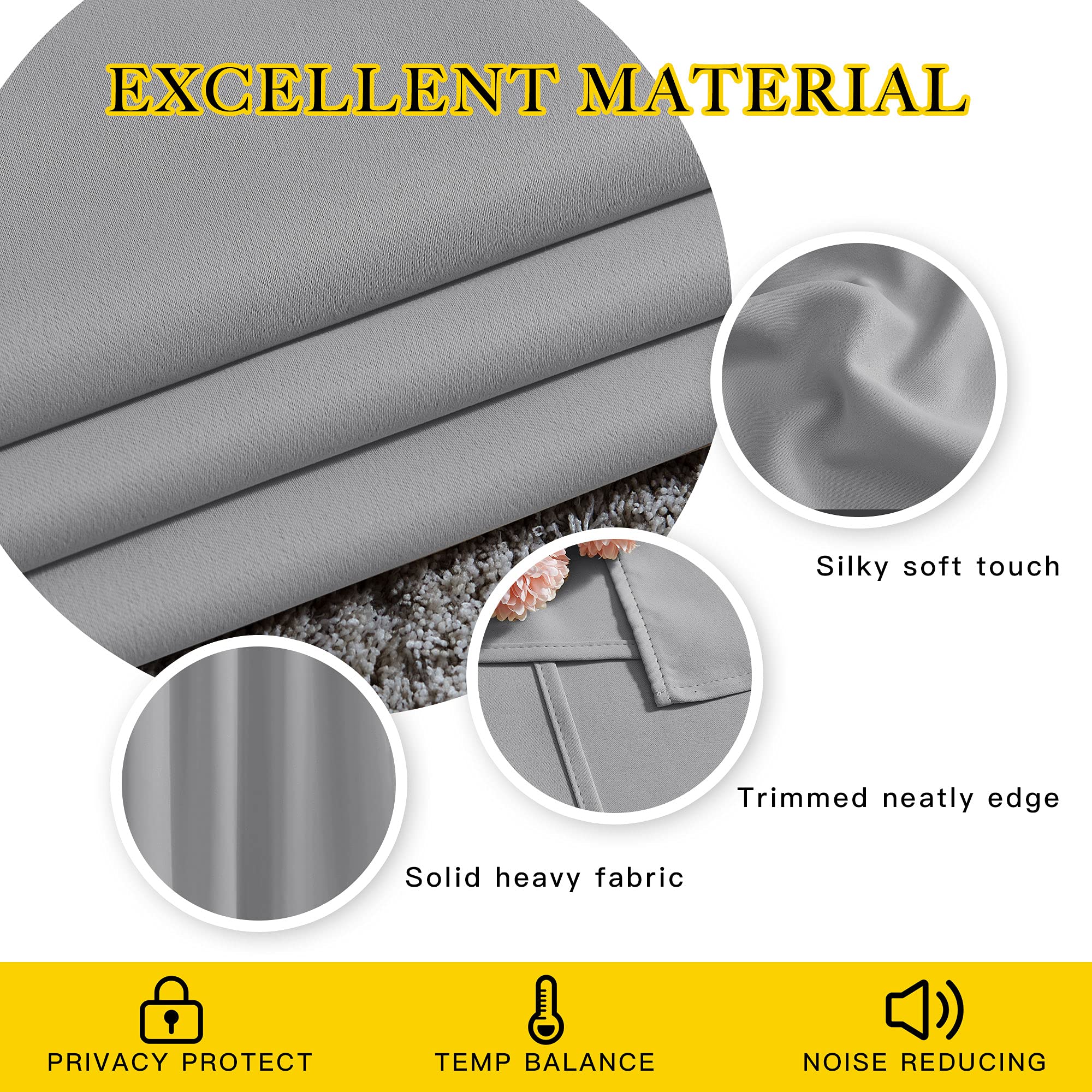 NICETOWN Bedroom Blackout Curtains & Drapes - Energy Saving Thermal Insulated Solid Grommet Light Blocking Window Treatments Privacy Room Divider for Living Room (2 Panels, Silver Grey, W66 x L102)