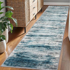 KOZYFLY Modern Abstract Hallway Runner Rug, 2.6x8 Washable Rug Runner Non-Slip Soft Striped Kitchen Runner Rugs, Print Light Blue Carpet Runner for Entryway Bathroom Laundry Room Foyer