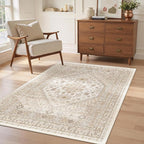 zesthome 4x6 Rug - Stain Resistant Washable Rug, Anti Slip Backing Rugs for Living Room, Foldable Vintage Small Area Rugs (Cream/Beige,4'x6')