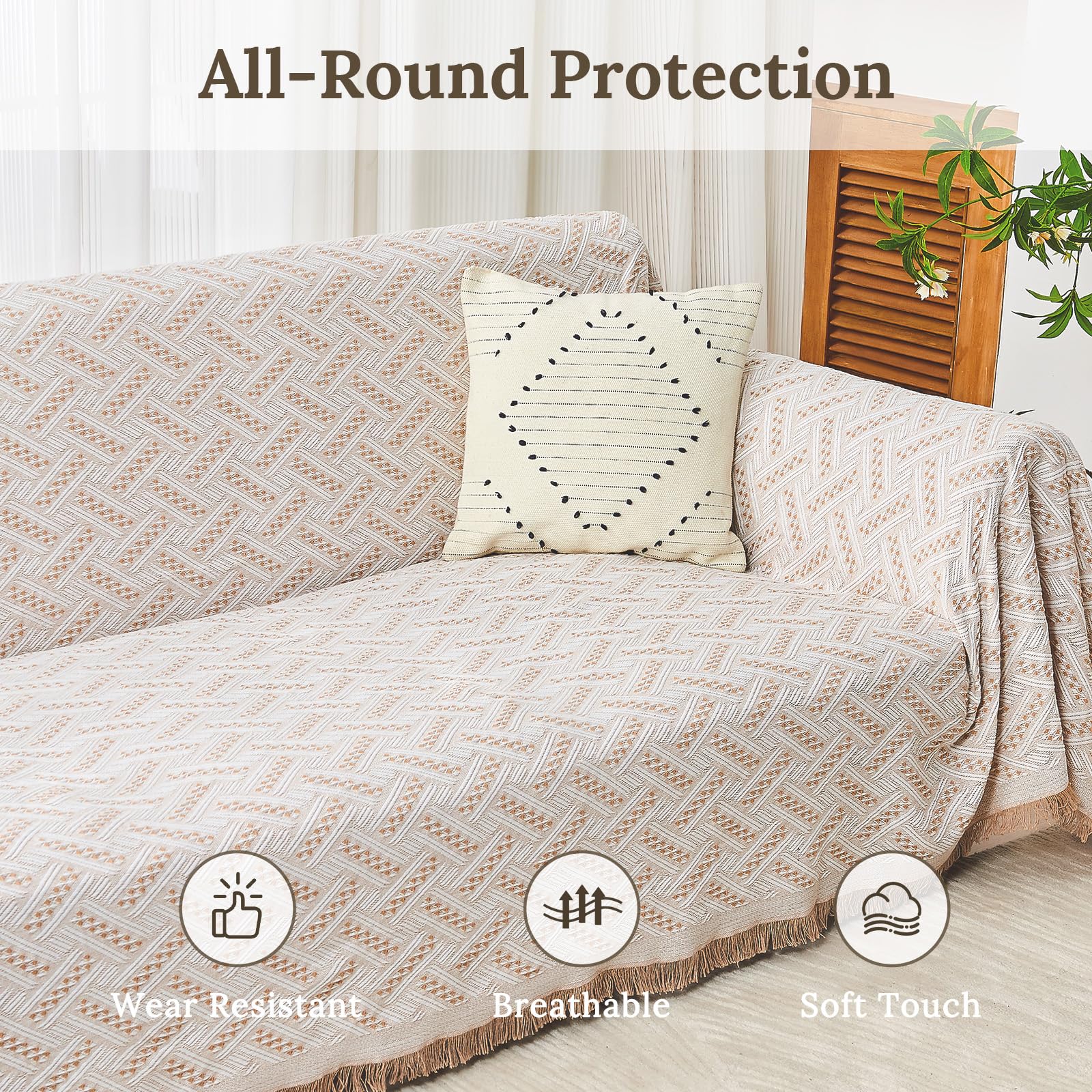 HOMERILLA 2 Piece Sectional Couch Cover for L Shape Sofa Khaki White XL