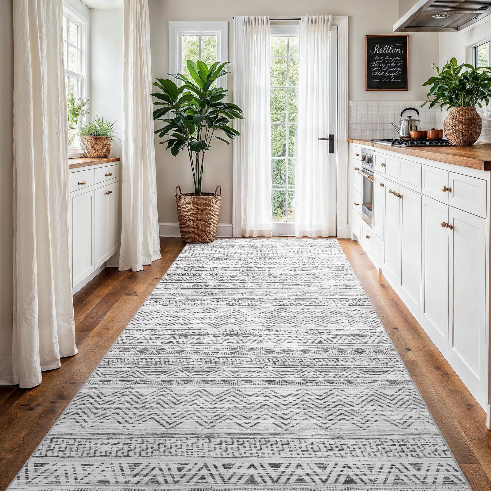 Ksrau 4x8 Runner Rug Washable Moroccan: Non Slip Hallway Floor Mat Grey