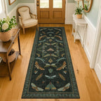 Hazo Haus Dark Green Insect 2x5 Bathroom Runner Rug - Washable Non Slip Runners for Kitchen, Laundry Room, Front Door Mat Entrance, Nature Floral Indoor Floor Décor, Thin Low Pile with Rubber Backed
