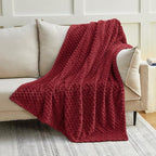 EXQ Home Fleece Throw Blanket for Couch or Bed - 3D Imitation Turtle Shell Jacquard Decorative Blankets - Cozy Soft Lightweight Fuzzy Flannel Blanket Suitable for All Seasons(50"×60",Red)