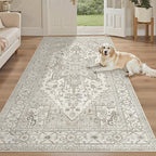 Madane Hallway Runner Rug 4x8 Wide: Washable Thin Runners for Hallways Entry, Non Slip Soft Vintage Kitchen Rugs Low Pile Carpet Runners for Living Room Bedroom Dining Room Foyer (Beige/Brown, 4x8)