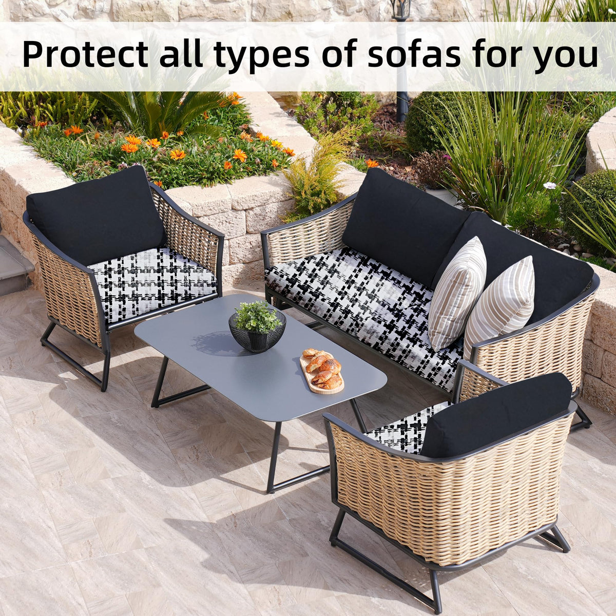 8 Pcs Outdoor Cushion Covers, Patio Sofa Cushion Covers Replacement