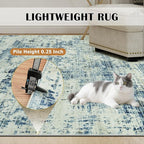 9x12 Area Rugs for Living Room Washable Rug: Anti-Skid Abstract Modern Living Room Rug Soft Thin Carpets Indoor Floor Non-Shedding Carpet for Bedroom Dining Farmhouse Nursery Blue Gray Gold