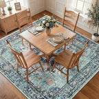 RELEANY Washable Area Rug, Square 8'x8', Teal Green/White/Navy