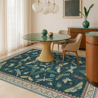 Hazo Haus Insect Blue Green Living Room Rug 5x8 - Washable Area Rug for Bedroom, Dining Room, Kids Playroom, Home Office, Boho Butterfly Non Slip Stan Resistant