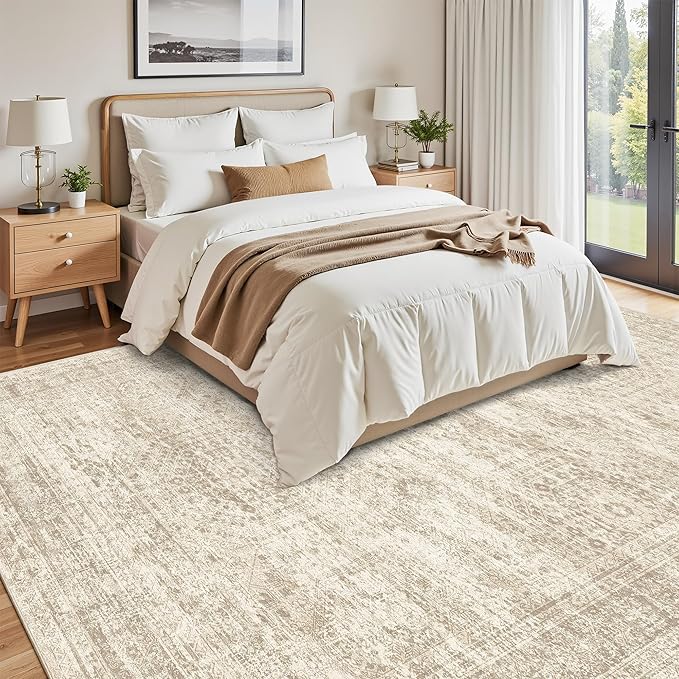 Soalmost Washable Area Rug 8x10 Large Soft Beige Rugs for Living Room