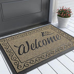 Yimobra Welcome Front Door Mat, Heavy Duty Easy Clean Doormat Indoor Outdoor, Waterproof Quick Dry Floor Mat for Home, Garage, Hign Traffic Areas, Non Slip, Low Profile, 29.5X17 Inches, Beige Brown
