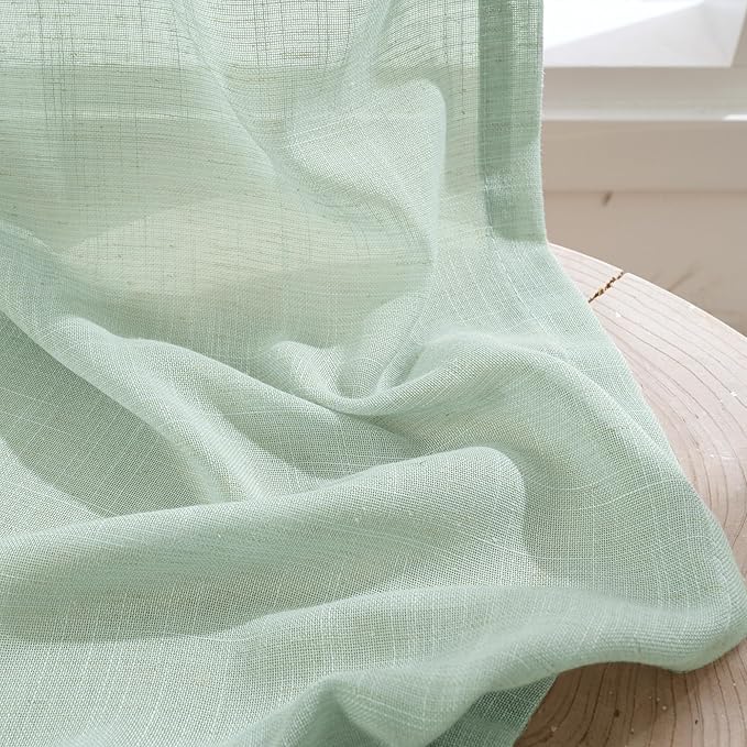 BGment Sage Green Linen Kitchen Curtains 36 Inch Length - Small Drapes Light Filtering for Cafe Bathroom Decorative Lightweight Natural Rustic Rod Pocket, 2 Panels Set, 30 X 36 Inch