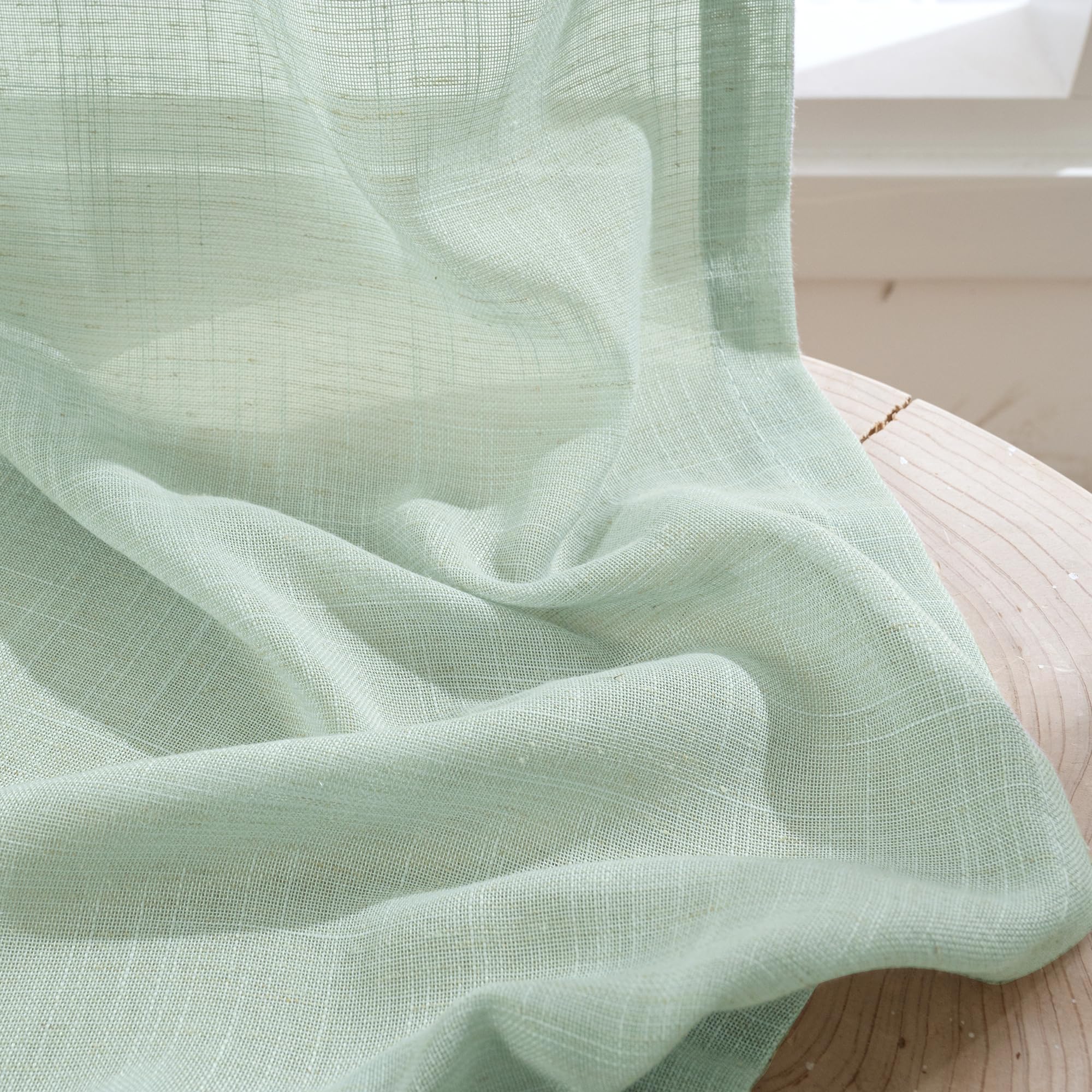 BGment Light Green Linen Curtains 45 Inch Length - Small Window Drapes Lightweight with Rod Pocket for Bathroom Kitchen Window Spring Decor, 2 Panels Set, 30 X 45 Inch