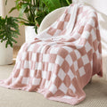 Bedsure GentleSoft Pink Checkered Throw Blanket for Couch - Soft Cozy Fluffy Blanket, Lightweight Warm Knit All Season Plaid Blankets for Bed Sofa, Birthday, for Women, 50x60 Inches
