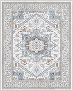 OPPODREAM Soft 8x10 Area Rugs, Washable Rugs 8x10 with Non Slip Backing, Faux Cashmere Low-Pile 8 x 10 Carpet, Cream White & Blue & Light Brown