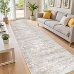 Long Hallway Runner Rug- Carpet Runners for Hallway 12ft, Anti Slip Backing Washable Rug Runner for Entrance, Living Room, Soft Low Pile Modern Rug Runner(2'x12', Brown/Grey/Ivory)
