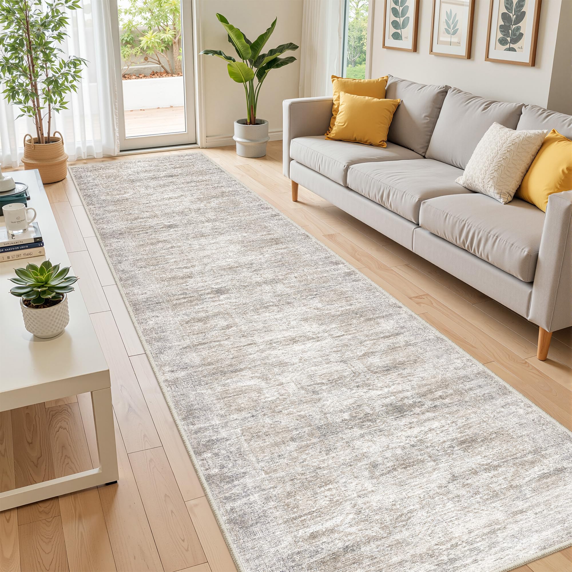 Restydon 2x12 Runner Rug Non Slip,Washable Hallway Runner Rug,Taupe