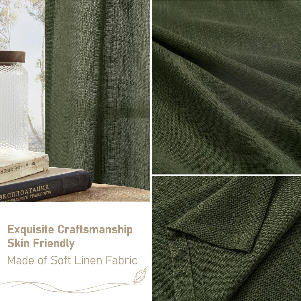 LAMIT Olive Green Linen Semi Sheer Curtains 45 Inch for Bedroom Window